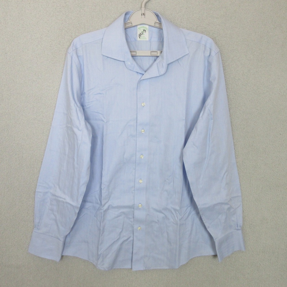 Brooks Brothers Dress Shirt Mens 16-34/35 Blue Slim Fit Herringbone Non-Iron